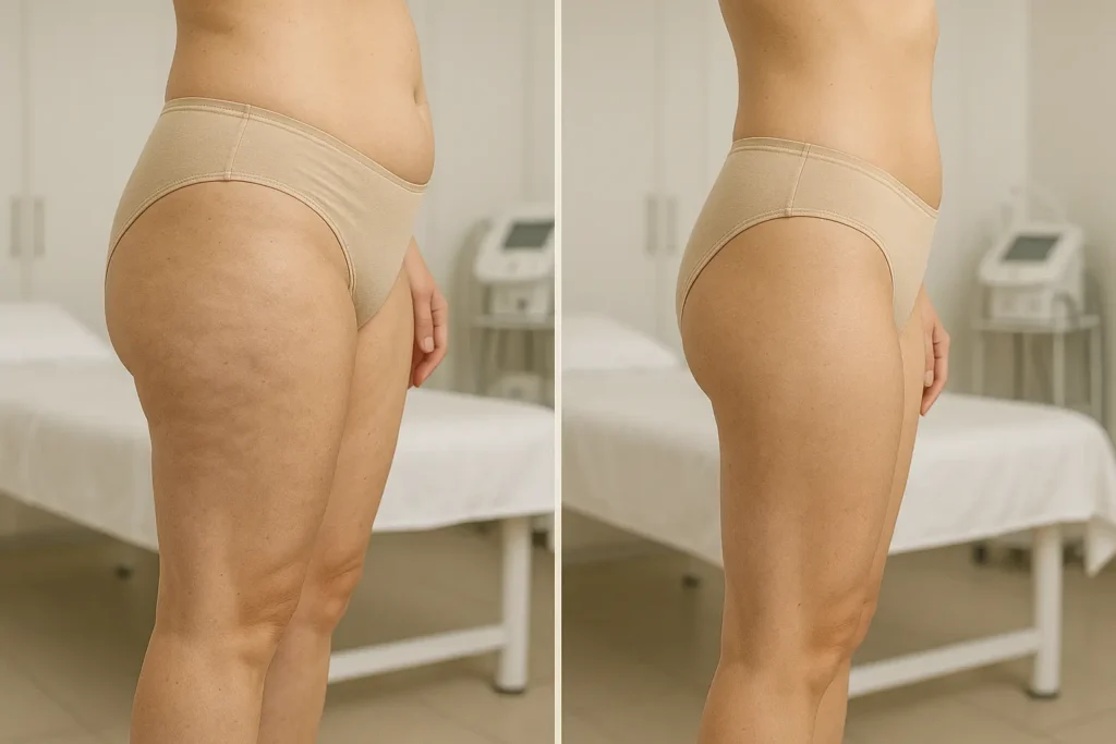 antes y después de cavitación en muslos